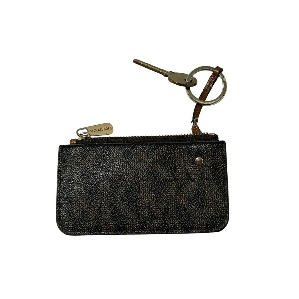 Michael Kors Brown Leather Logo Zip-Around Keyring Pouch Key Chain